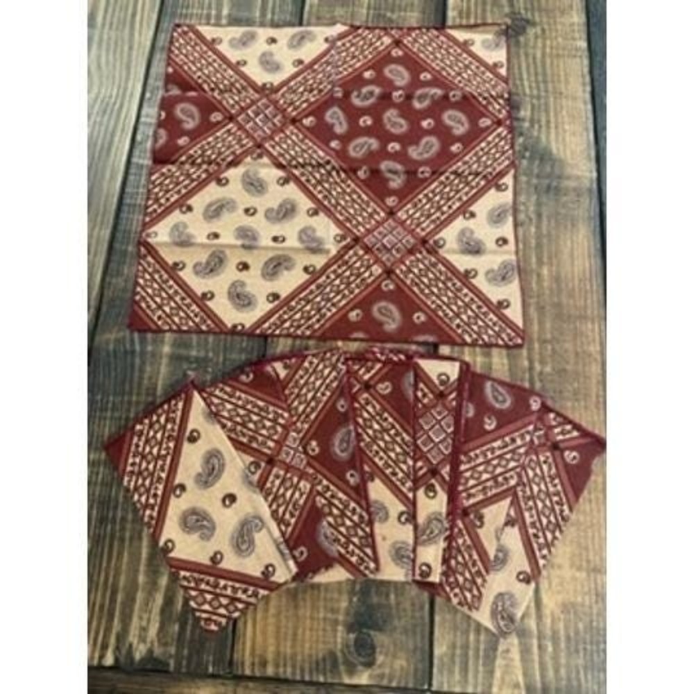 Vtg Western Burgundy Tan‎ Paisley Floral Napkin Set 8 Count 16.5" x 16.5" Cloth